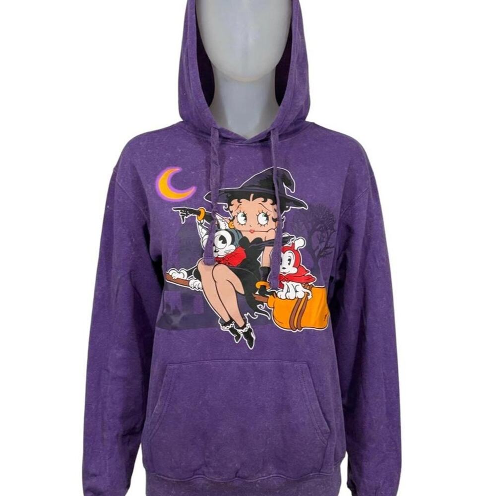 Betty Boop Halloween Witch Hoodie Womens M Purple Acid Wash